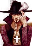  dracule_mihawk facial_hair goatee hat hat_tip lack male_focus manly one_piece ringed_eyes serious solo 