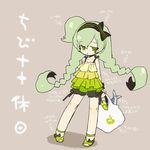  akatsuki_gomoku apple bow braid casual fish food fruit green_eyes green_hair groceries hair_bow long_hair macloid macne_nana macne_nana_petit twin_braids very_long_hair 