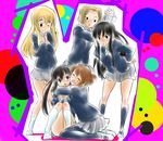  akiyama_mio black_hair blonde_hair brown_hair hirasawa_yui hug k-on! kotobuki_tsumugi long_hair mas multiple_girls nakano_azusa one_eye_closed pantyhose school_uniform short_hair tainaka_ritsu twintails 