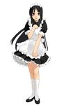  akiyama_mio alternate_costume black_hair blue_eyes enmaided highres k-on! kuroko_(piii) long_hair maid solo tray waitress 