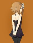  arms_behind_back back bare_shoulders brown_hair don't_say_&quot;lazy&quot; from_behind k-on! pantyhose rocky_(chendongjian) short_hair simple_background solo tainaka_ritsu tomboy 