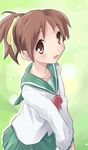  akudama_geku brown_eyes brown_hair hirasawa_ui k-on! looking_up ponytail school_uniform serafuku short_hair solo 