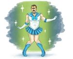  bishoujo_senshi_sailor_moon blue_choker blue_footwear blue_sailor_collar boots choker cosplay crossdressing drawfag elbow_gloves facial_hair freddie_mercury gloves magical_girl male_focus mustache namesake non-web_source parody queen_(band) sailor_collar sailor_mercury sailor_mercury_(cosplay) sailor_senshi_uniform sakigake!!_cromartie_koukou skirt solo tiara white_gloves 