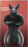3:5 abs anthro big_penis canid canine canis changed_(video_game) crossed_arms dialogue genitals goo_creature hi_res long_penis looking_at_viewer male mammal muscular muscular_anthro muscular_male penis photolol.03 puro_(changed) simple_background solo text