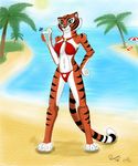  &lt;3 beach bikini breasts colors drink feline female fur green_eyes holidays kung_fu_panda lemon mammal navel orange_fur palm_tree palms plejman sea seaside shading smile solo standing stripes sun swimsuit tiger tree umbrella water whiskers yan yan_(character) 