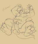 anthro balls bandai_namco belly claws digimon digimon_(species) erection genitals glitchedweasel hi_res horn male musclegut muscular nipples nude pecs penis sketch solo traditional_media_(artwork) zudomon