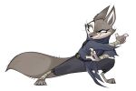 2024 4_fingers akada anthro brown_eyes canid canine clothing corsac_fox digitigrade dreamworks eyelashes female fingers fox fur grey_body grey_fur hi_res kung_fu_panda leg_wraps mammal simple_background solo white_background white_body white_fur wraps wrist_wraps zhen_(kung_fu_panda)