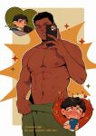  ! !! 2boys ? abs bara black_eyes black_hair blush chibi cowboy_shot dark-skinned_male dark_skin facial_hair finn_(star_wars) heart heart_in_eye highres holding holding_phone looking_at_phone male_focus mimorugk multiple_boys muscular muscular_male naked_towel navel nipples pectorals phone poe_dameron short_hair sparkle star_wars star_wars:_a_new_hope stubble symbol_in_eye topless_male towel wavy_hair yaoi 