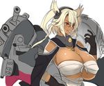  blonde_hair breasts budget_sarashi cannon dark_skin fang glasses gloves headgear huge_breasts kantai_collection kloah musashi_(kantai_collection) pointy_hair red_eyes sarashi sketch smile solo twintails 