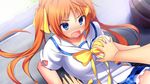  1girl blue_eyes blush breast_grab chiri_(atlanta) chuablesoft game_cg grabbing highres hinohara_kei long_hair open_mouth orange_hair wagaya_no_himegami-sama! 