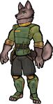 5_fingers alpha_channel anthro biped canid canine canis clothed clothing fingers fur green_clothing jam_(artist) male mammal simple_background solo tail tools transparent_background wolf