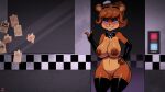 animatronic anthro avioylin bear bedroom_eyes big_breasts blush bow_tie breasts clothed clothing female five_nights_at_freddy&#039;s freddy_(fnaf) frenni_fazclaire genitals hi_res looking_at_viewer machine mammal narrowed_eyes nipples nude parody partially_clothed pussy robot scottgames seductive solo thick_thighs wojak