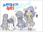  2girls blue_hair cape closed_eyes father_and_daughter father_and_son fire_emblem fire_emblem:_kakusei gloves husband_and_wife krom long_hair lucina mark_(fire_emblem) mark_(male)_(fire_emblem) mother_and_daughter mother_and_son multiple_boys multiple_girls my_unit ponytail robe short_hair smile translation_request 