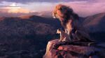  animal_focus blue_sky brush_stroke cliff cloud cloudy_sky concept_art father_and_son from_side full_body highres joe_studzinski lion lion_tail looking_ahead mountainous_horizon mufasa no_humans official_art profile savannah simba sky sunlight sunset tail the_lion_king tree whiskers 