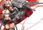  black_legwear breasts budget_sarashi dark_skin glasses grey_hair haik hairband highres kantai_collection large_breasts machinery musashi_(kantai_collection) navel red_eyes sarashi skirt solo thighhighs twintails 