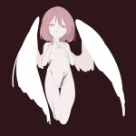  1girl 4410_(kanimiso) angel_wings blood blood_on_body completely_nude cropped_legs dark_background hand_on_own_chest happy_saint_sheol highres horizontal_pupils light_blush looking_down maya_elbeth nude orange_hair own_hands_together smile solo wings 