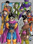  6+boys absurdres angel_wings armor cape colored_skin cosplay dragon_ball dragon_quest dragon_quest_iii dragon_quest_ix dragon_quest_v dragon_quest_vii dragon_quest_viii dragon_quest_xi gogeta gotenks green_headwear halo hat helmet hero_(dq1) hero_(dq1)_(cosplay) hero_(dq11) hero_(dq11)_(cosplay) hero_(dq3) hero_(dq3)_(cosplay) hero_(dq5) hero_(dq5)_(cosplay) hero_(dq7) hero_(dq7)_(cosplay) hero_(dq8) hero_(dq8)_(cosplay) hero_(dq9) hero_(dq9)_(cosplay) highres hiro_(udkod1ezlyi2flo) holding holding_sword holding_weapon looking_at_viewer male_focus multiple_boys namekian piccolo pointy_ears pointy_hair pointy_hat purple_cape roto_(dq3) roto_(dq3)_(cosplay) shoulder_armor smile son_gohan son_goku sword toriyama_akira_(style) turban vegeta vegetto weapon wings yellow_halo 