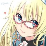  artist_name atago_(kantai_collection) bespectacled blonde_hair blue_eyes face glasses hat heart kantai_collection light_smile long_hair natsupa pink-framed_eyewear solo 