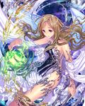  breasts brown_hair empew feathered_wings long_hair magic medium_breasts original purple_eyes solo tenkuu_no_crystalia wings 