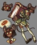  1girl absurdres animal_ears artist_name bad_link blush bumblesteak dark-skinned_female dark_skin english_text gloves green_eyes grey_background highres mouse_ears mouse_tail nose olive_(bumblesteak) original short_hair simple_background solo tail 