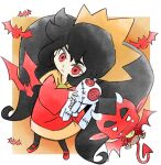  1girl ashley_(warioware) bat_(animal) black_hair black_pantyhose demon demon_tail demon_wings dress hair_ornament long_hair looking_at_viewer official_art pantyhose red_(warioware) red_dress red_eyes red_footwear tail takeuchi_kou third-party_source twintails warioware warioware:_get_it_together! wings 