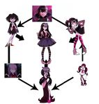  black_hair blue_eyes blush cleavage clothed clothing draculaura female fusion ghoul_school green_eyes hair high_heels hotel_transylvania legwear lips lipstick looking_at_viewer mavis monster_high pigtails purple_hair purple_skin scooby-doo_(series) sibella thigh_highs unknown_artist vampire 