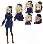  1girl blonde_hair blue_eyes blue_scarf fate/grand_order fate_(series) hat highres long_hair looking_at_viewer lord_el-melloi_ii_case_files non-web_source official_art open_mouth pantyhose reference_sheet reines_el-melloi_archisorte scarf smile 