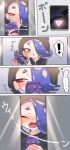  amakusa_setoka black_hoodie blue_hair blush cellphone cephalopod_eyes crying elevator elevator_door highres hood hoodie phone shiver_(splatoon) splatoon_(series) splatoon_3 suction_cups surprised tentacle_hair 