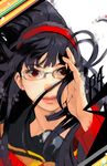  amagi_yukiko bespectacled black_hair brown_eyes cardigan close-up face glasses hairband john_crayton light_smile lips long_hair nose over-rim_eyewear persona persona_4 school_uniform semi-rimless_eyewear serafuku solo 