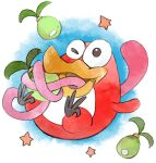  1boy beak bird black_eyes food fruit holding holding_food holding_fruit long_tongue lowres official_art one_eye_closed pyoro_(warioware) red_fur star_(symbol) takeuchi_kou third-party_source tongue tongue_out two-tone_fur warioware warioware:_get_it_together! white_fur 