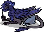 alpha_channel ambiguous_gender avian beak blue_body blue_feathers claws eyebrows feathered_wings feathers feral gesture gryphon hand_gesture jam_(artist) middle_finger mythological_avian mythological_creature mythology paws quadruped simple_background solo tail transparent_background wings