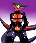  absurd_res anthro anthrofied big_breasts breasts clothed clothing dragon female garchomp geiru_mirua half-dressed hi_res mega_evolution mega_garchomp nintendo nude onodera_nino pok&#233;mon pok&eacute;mon purple_dragon rubber solo thong video_games 