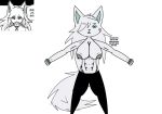 annoyed anthro arctic_fox breasts canid canine eyeshadow female fluffy fluffy_tail fox hair hi_res long_hair makeup mammal medium_breasts miko_(yomi_hustle) muscular muscular_female olliescharm reference_image shaded solo tail thick_thighs