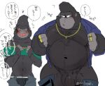 age_difference anthro ape balls big_daddy_(sing) blush blush_lines bottomwear bottomwear_down bulge chain clothed clothing duo genitals gold_(metal) gold_chain gold_jewelry gold_necklace gold_rings gorilla haplorhine hyaku_(artist) illumination_entertainment jewelry johnny_(sing) male mammal mostly_nude mostly_nude_male necklace pants pants_down partially_clothed penis primate sing_(movie) size_difference speech_bubble text underwear underwear_down undressing