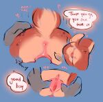 &lt;3 2023 anthro anus bird_dog blue_background brown_body brown_fur butt canid canine canis clitoral_hood clitoris colored_sketch dialogue digital_drawing_(artwork) digital_media_(artwork) disembodied_hand domestic_dog duo english_text female female_focus flat_colors fur genitals good_boy handwritten_text hi_res hunting_dog male mammal moan nonbinary_(lore) penetration penile penile_penetration penis_in_pussy pet_praise pink_anus pink_clitoris pink_pussy praise pussy raised_tail red_text signature simple_background sketch spaniel speech_bubble spread_pussy spreading tail tan_body tan_fur tansy_(tansydrawsnsfw) tansydrawsnsfw text trans_(lore) trans_man_(lore) vaginal vaginal_penetration y_anus