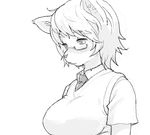  anthro big_breasts black_and_white breasts canine clothed clothing dog eyewear female fur glasses hair kikurage mammal meganekko monochrome necktie plain_background school_uniform short_hair solo 