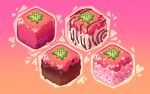  artist_name chocolate chocolate_strawberry chocolate_syrup commentary cube food food_focus fruit gradient_background heart highres no_humans orange_background original outline pink_background simple_background sprinkles strawberry symbol-only_commentary toripng white_chocolate yellow_outline 