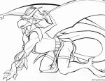 all_fours bottomwear brooklyn_(gargoyles) clothing disney gargoyle gargoyles horn humanoid_pointy_ears line_art loincloth looking_back male membrane_(anatomy) membranous_wings solo stray-sketches tail wings