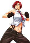  breasts brown_eyes gloves kokuryuugan large_breasts midriff navel parted_lips red_hair short_hair simple_background solo suspenders the_king_of_fighters vanessa_(king_of_fighters) white_background 