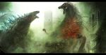  absurdres battle biollante city destruction epic giant_monster godzilla godzilla_(series) highres monster no_humans 