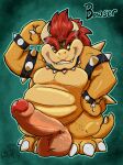 balls big_penis bodily_fluids bowser genital_fluids genitals hi_res male mario_bros nidopug nintendo penis precum scalie solo