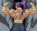  ass back bleach brown_eyes flexing muscle ponytail pose purple_hair ren_(tainca2000) ribbon shihouin_yoruichi 