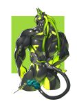 2023 back_muscles biceps big_butt big_muscles biped butt green_markings hi_res humanoid jackal_ears machine male markings muscular muscular_humanoid muscular_male nude robot robot_humanoid solo standing syringe syringe_tail tenkuyaki tube visor_helmet