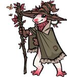 alpha_channel ambiguous_gender amphibian anthro biped brown_clothing brown_gloves brown_handwear clothing feet fingers flower gloves handwear hat headgear headwear jam_(artist) membrane_(anatomy) plant simple_background toes transparent_background webbed_feet witch_hat