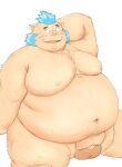 2024 anthro balls belly big_belly blush doguma-sin genitals gouryou hi_res kemono lifewonders male mammal moobs navel nipples obese obese_male overweight overweight_male penis simple_background sitting small_penis solo suid suina sus_(pig) tokyo_afterschool_summoners white_background wild_boar