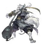 bandage biceps big_muscles canine fur hammer jeacn looking_at_viewer male mammal muscles plain_background ponytail pose robe solo white_background white_fur wolf 