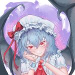  1girl absurdres bat_wings blue_hair hat hat_ribbon highres mob_cap own_hands_together red_eyes remilia_scarlet ribbon solo touhou wings zealh233 
