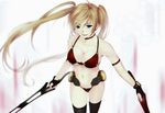 bad_id bad_pixiv_id bikini blonde_hair blue_eyes breasts cleavage eventh7 highres long_hair medium_breasts original solo swimsuit sword thighhighs twintails very_long_hair weapon 