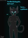 2023 alternate_color anthro arm_tuft artist_name black_body black_fur blue_blush blue_eyes blue_nose blue_tongue blush boy_kisser_(meme) breasts chest_tuft colexod crossgender dated dialogue digital_media_(artwork) domestic_cat elbow_tuft english_text exposed_breasts eyebrows eyelashes featureless_breasts featureless_crotch felid feline felis female fur gradient_background hand_behind_back hand_on_hip hi_res looking_at_viewer mammal meme midriff navel nude nude_anthro nude_female pupils purple_sclera raised_eyebrow shoulder_tuft silly_cat_(mauzymice) simple_background slit_pupils smile solo tail text tongue tongue_out tuft whiskers