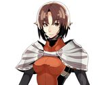  1girl armor brown_eyes brown_hair hiro_(spectral_force) light_smile pointy_ears short_hair solo spectral_(series) spectral_force white_background 